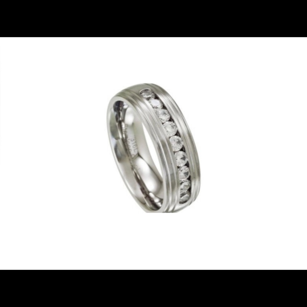COPY - King Size 18 Mens Stainless Steel Wedding Band w/CZ